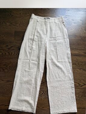 Lioness Cream Wide-Leg Linen-Blend Chinos